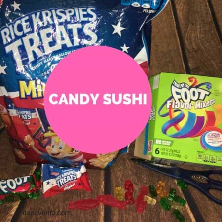 candy sushi, easy to make, recipe, assembly, swedish fish, how to, foot long fruit roll ups, fish, gummies, rice krisy treats,