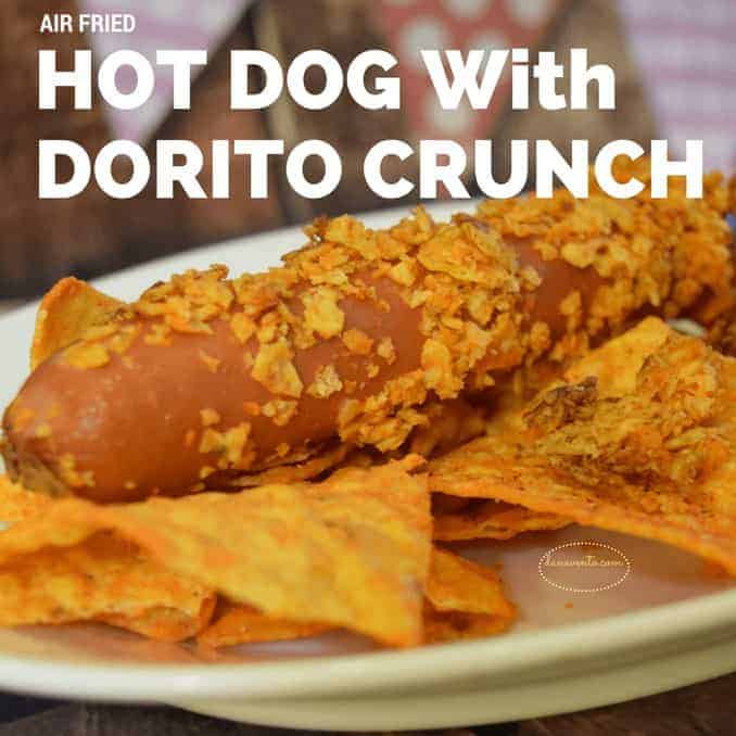 air fryer hot dogs with a Doritos Crunch on a plate 