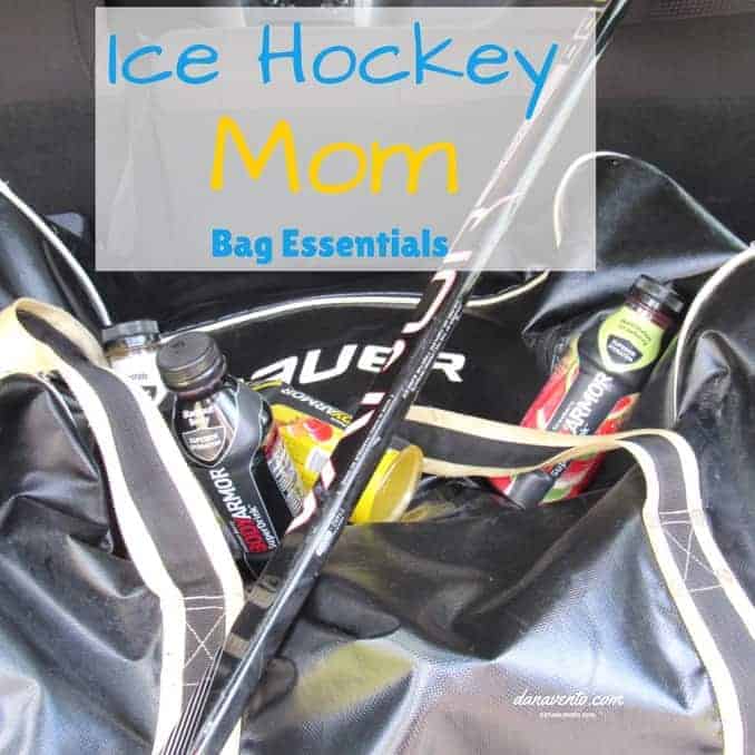 Ice Hockey Mom Bag Essentials and a bag stocked with beverages 