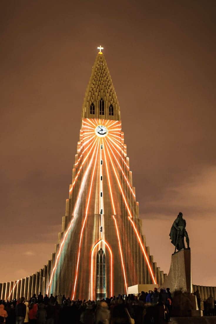 Winter lights festival in Reykjavik, Iceland
