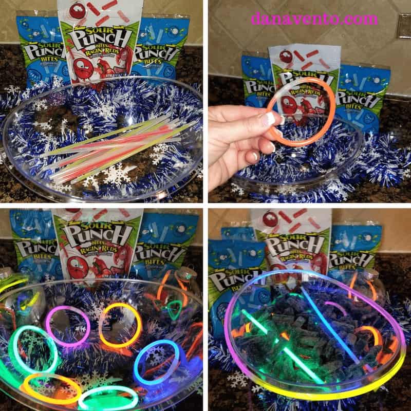 How to make a sweet and sour glow in the dark party bowl, DIY, CANDY, sweet treat, treat yourself, holiday diy, crafting, food, parties, New Year's Eve, Celebrations, Holiday Parties, partying, glow, glow in the dark, glow sticks, Sour Punch® Bites®, Blue Assorted Bites® , Raging Reds Bites®, food and decor, decor for parties, fast decor, easy diy, holiday fancy, holiday light up decor, no batteries required, fun with food, creative food presentation, how to present party bowls, glow in the dark, bowls that glow in the dark, glow in the dark food bowls, party, parties, food for parties, sweet treats for parties, sweet treats for your, Sour Punch, Sour Punch Red, Sweet and Sour treats, chewy, gummy like