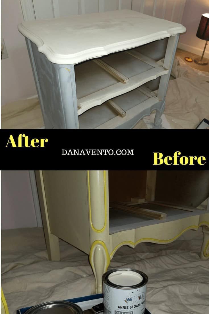 Chalk Paint Bedroom Furniture Makeover - working on nightstand before & after 