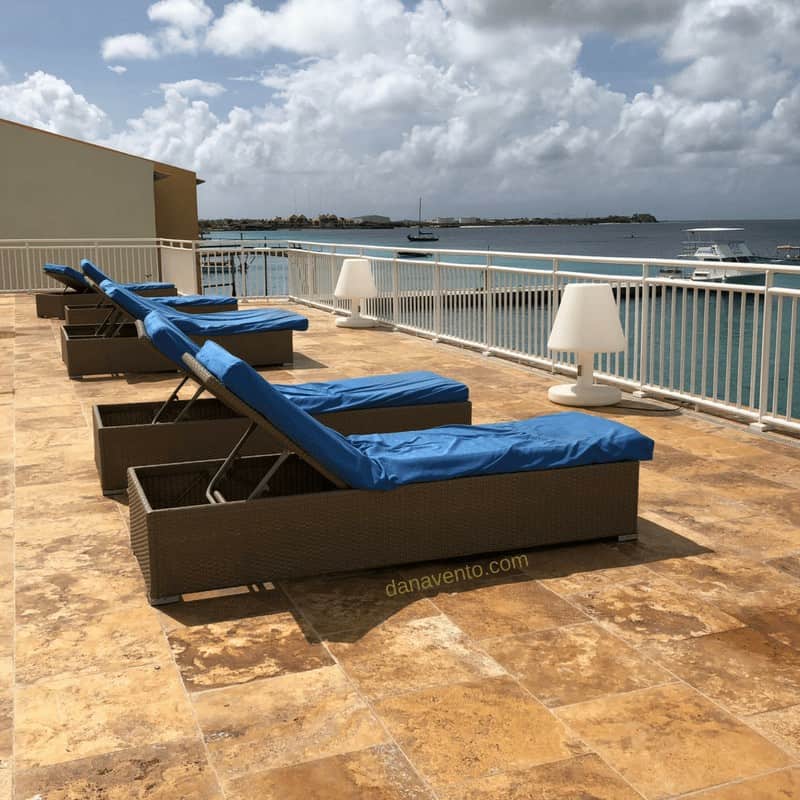 Chaise loungers at best Bonaire resort for sun soaking and star gazing! 