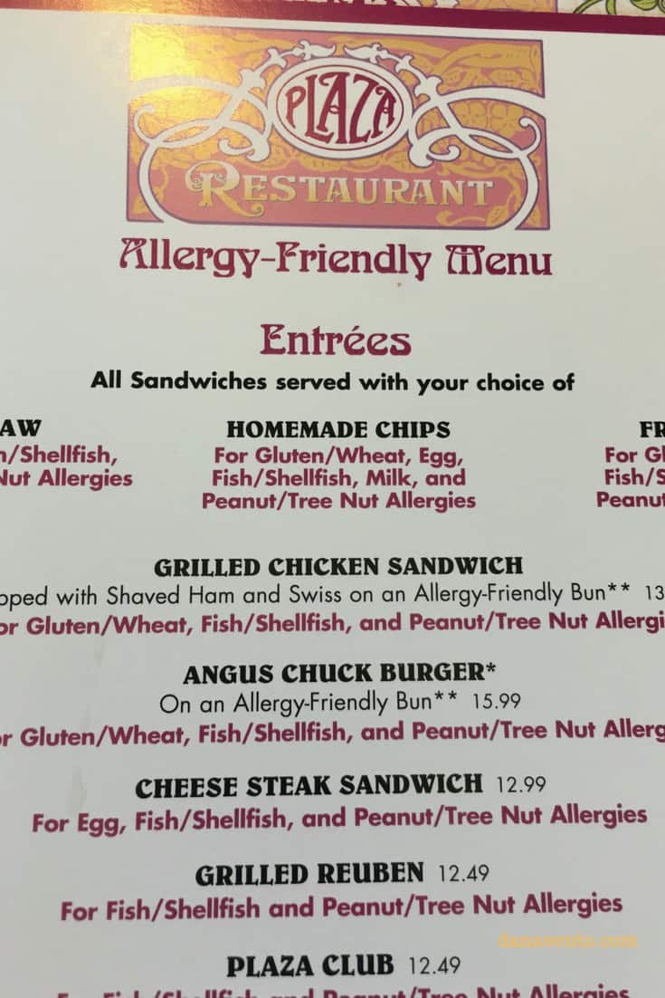 Dining In Disney World Theme Parks With Food Allergies, A menu with allergens listed 