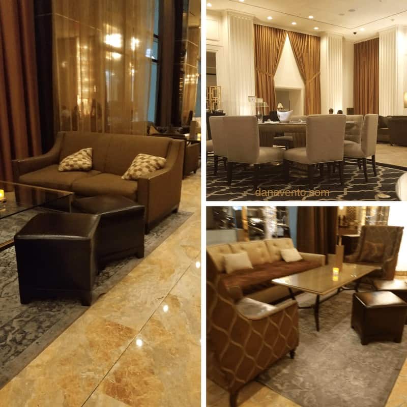 Collage of various views of hotel lobby