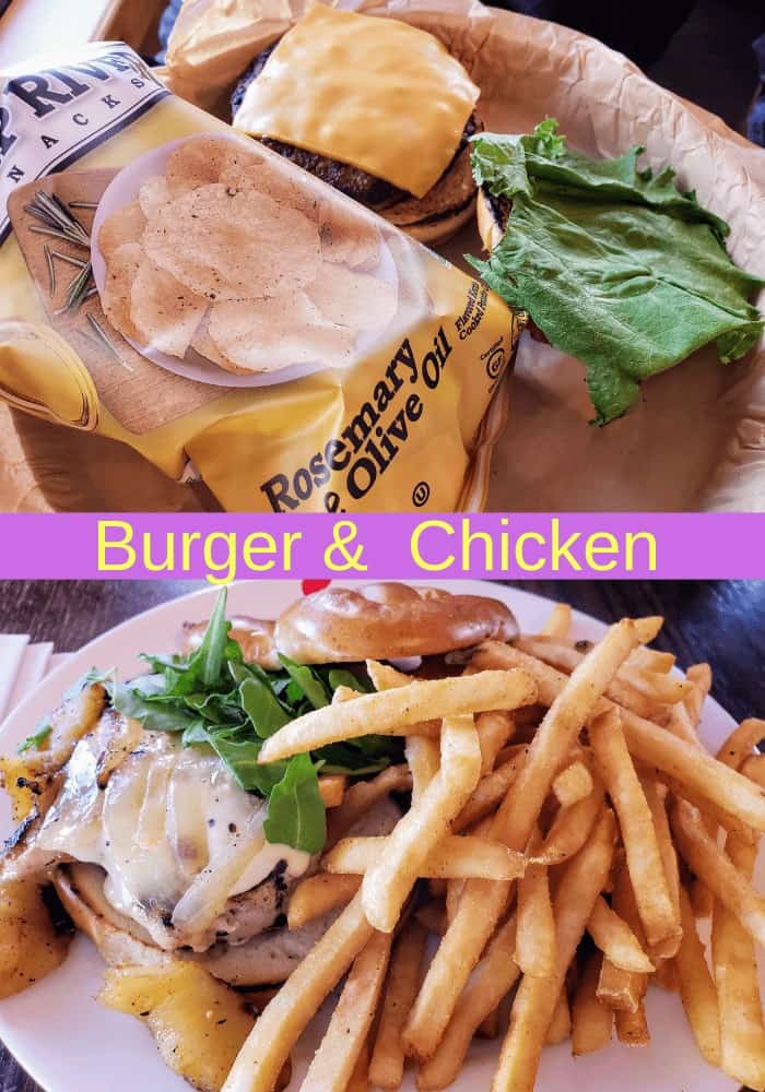 burgers, chicken, chips. Allergen Friendly food. Put In Bay Boardwalk Eatery 