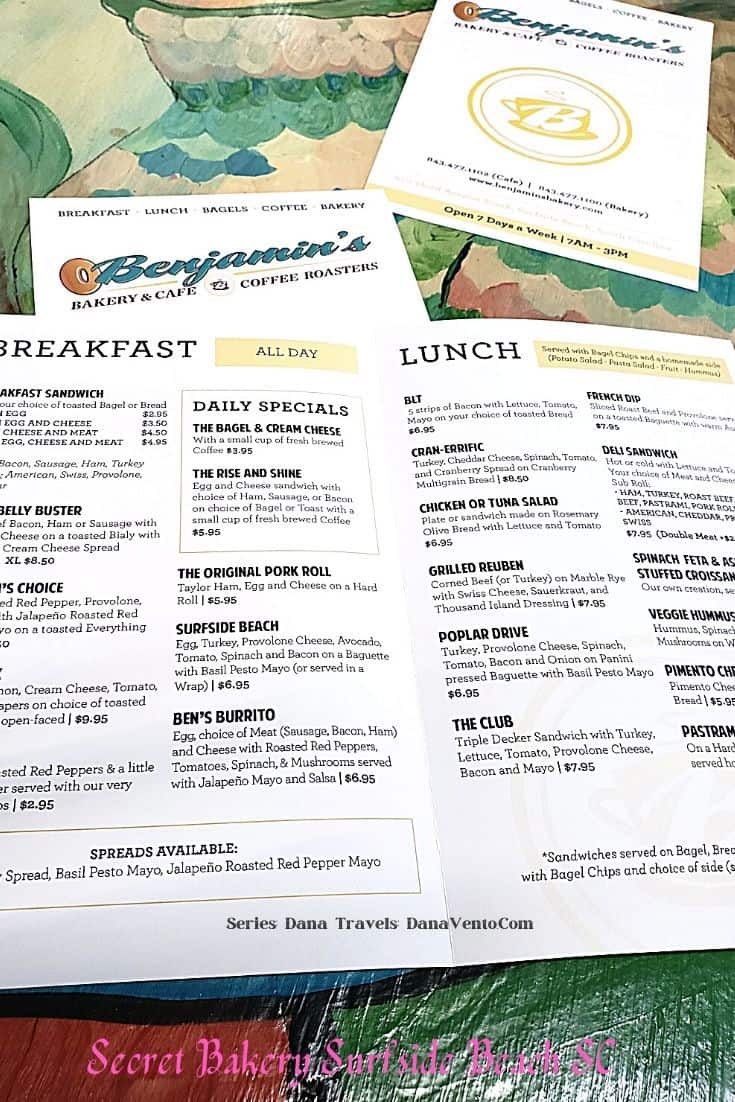 menus for Benjamins Bakery