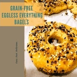 Hunger Inspired Grain-Free Eggless Everything Bagels, grain-free, gluten free, bagels, eat well, eat clean, low carb, low sugars, mix, measure, eggless, no eggs, egg-free, cheese, cook, bake, oven, fresh, homemade, Paleo, KETO, Vegetarian, simple, freshest ever, Everything But The Bagel, Everything Spice, mixing, hand mixing, no mixer, roll, form, hole, pins, forms, cheesy