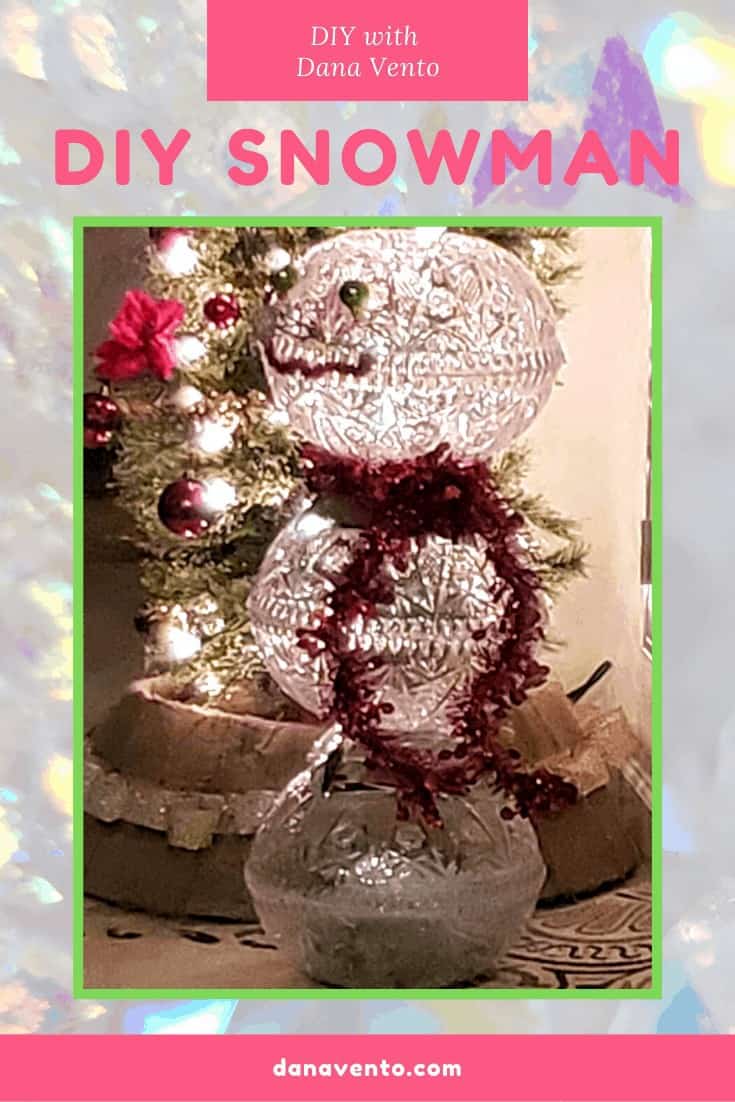 Easy To Make DIY Snowman With Dollar Tree Products, Snowman, Crystal, Faux Crystal, Acrylic Cut Crystal Bowls, Dollar Tree, Dollar Tree Products, How To, DIY, Snowman decorations, decor, scarf, sparkle, shine, lighting, home decor, pretty, face, twisties, scissors, crafting, holiday crafting, diy, holiday diy, holiday snowman, bulbs, garland, happy, around the house, weighted down, outdoor, indoor, try this, Dana Vento DIY