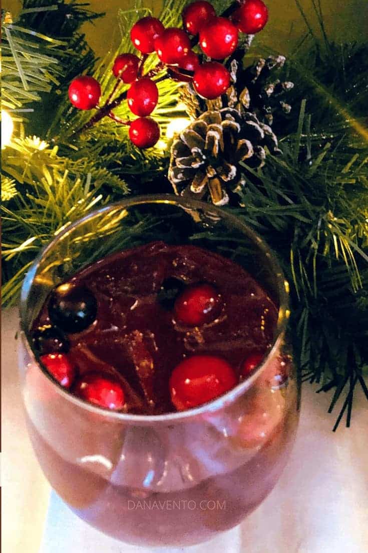 Cherry Christmas Amaretto Cocktail on ice in a cocktail glass 