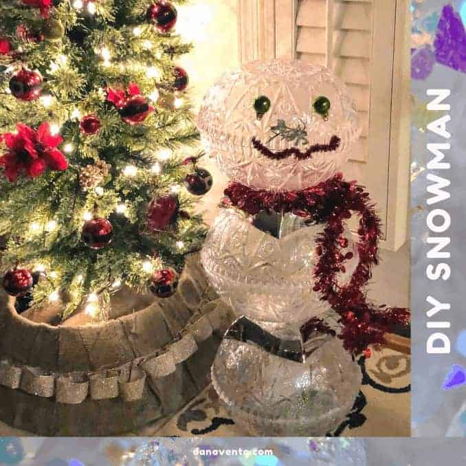 Easy To Make DIY Snowman With Dollar Tree Products, Snowman, Crystal, Faux Crystal, Acrylic Cut Crystal Bowls, Dollar Tree, Dollar Tree Products, How To, DIY, Snowman decorations, decor, scarf, sparkle, shine, lighting, home decor, pretty, face, twisties, scissors, crafting, holiday crafting, diy, holiday diy, holiday snowman, bulbs, garland, happy, around the house, weighted down, outdoor, indoor, try this, Dana Vento DIY