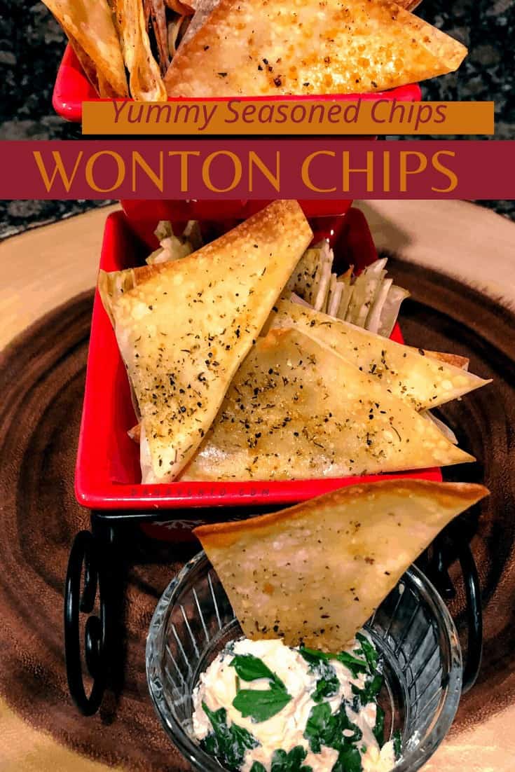 Amazingly Easy and Yummy Seasoned Wonton Chips, wontons, chips, baking, using, eating, Vegan, Vegetarian, spices, herbs, dips, chips, crunchy, tasty, topped, salted, bbq, Everything But The Bagel, Garlic, Herbs, Baking, Fast, DIY, Recipe, quick and easy, Party Foods, Holiday , Party Food, Appetizer, Crunch, Diabetic Friendly, Crispy, folded