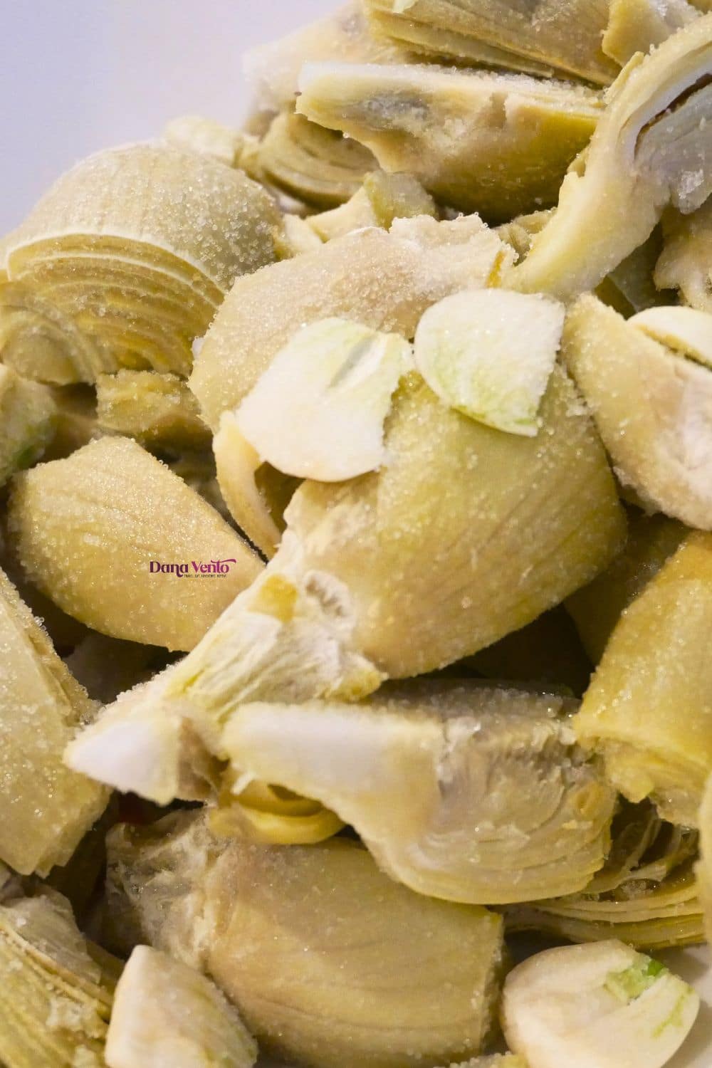 Frozen Garlic Lemon Artichoke Hearts frozen before pan cooking