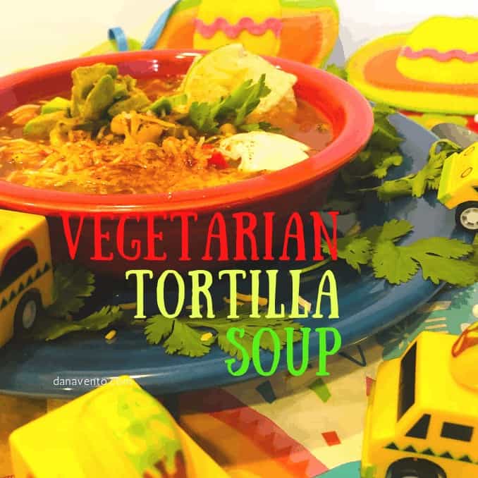 Vegetarian tortilla soup in a bowl 