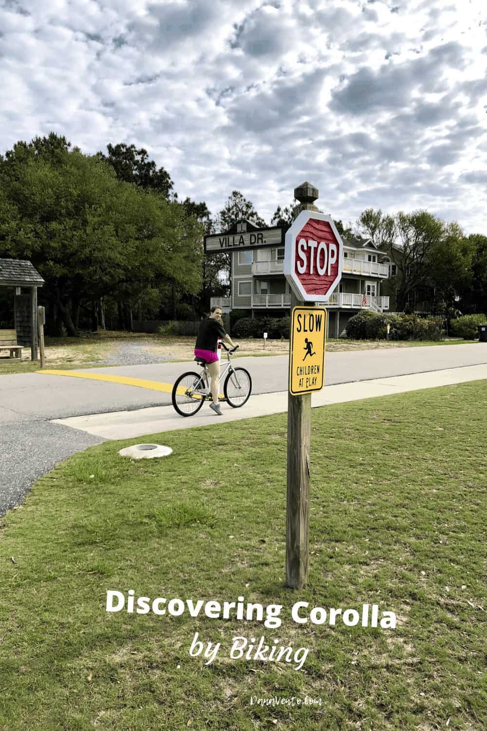 Crossing by bike on Austin Drive at Corolla Light Community 