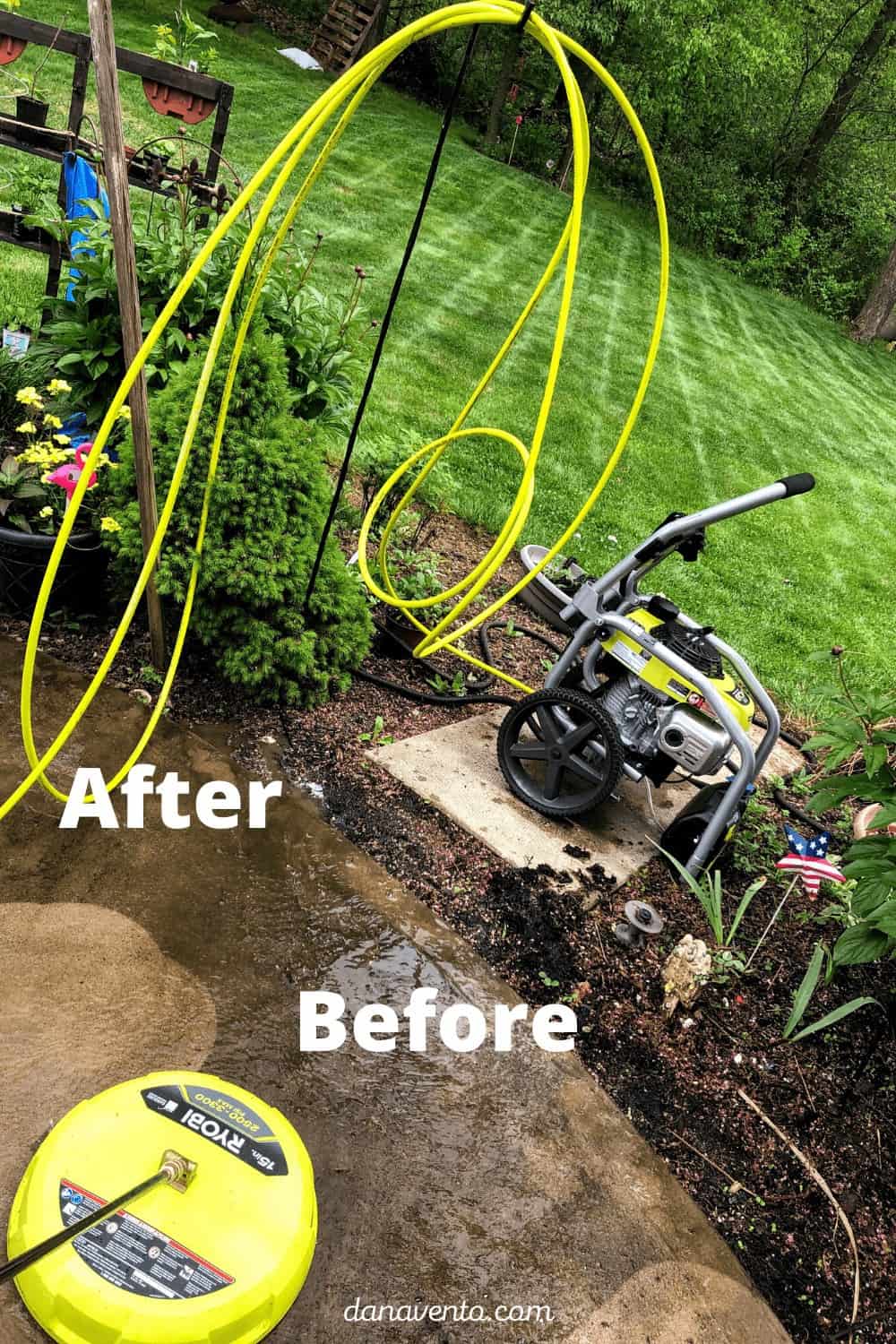 RYOBI Power washing before and after with surface cleaner 