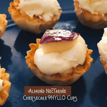 Nectarine atop mini phyllo cup cheesecake