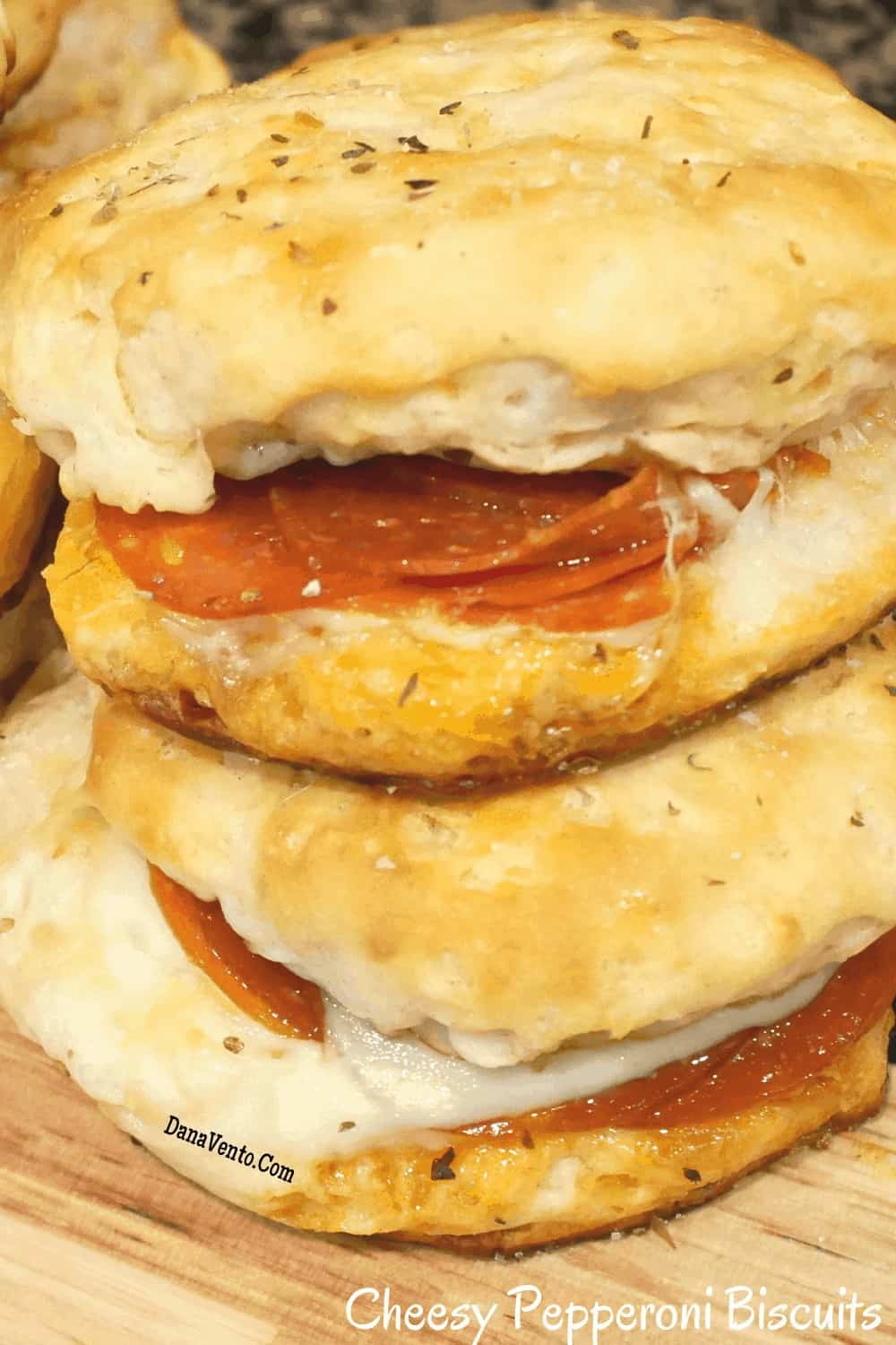 cheesy pepperoni biscuits stacked 