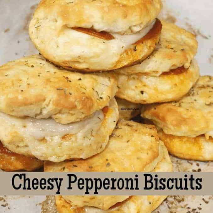 Cheesy Pepperoni Biscuits up close on board
