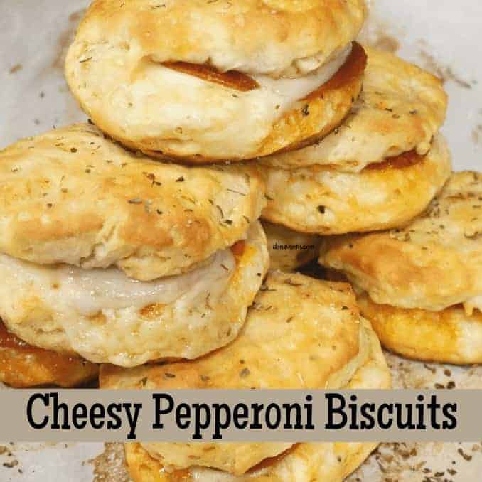 Cheesy Pepperoni Biscuits up close on board 