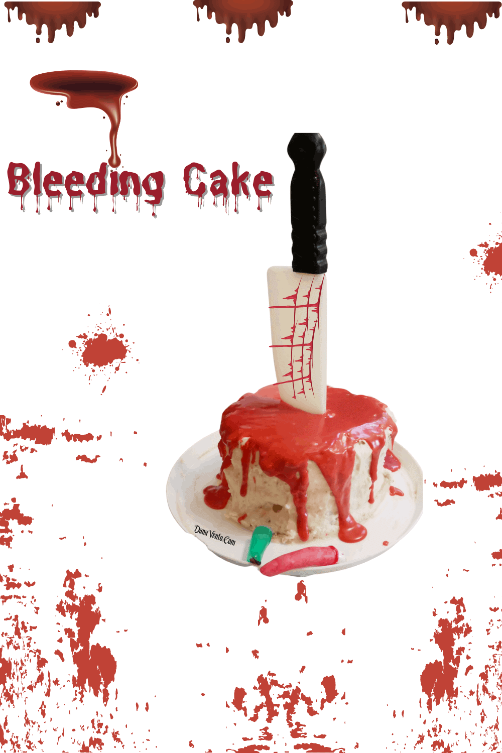 Halloween Bleeding cake  with a knife in and blood dripping down 