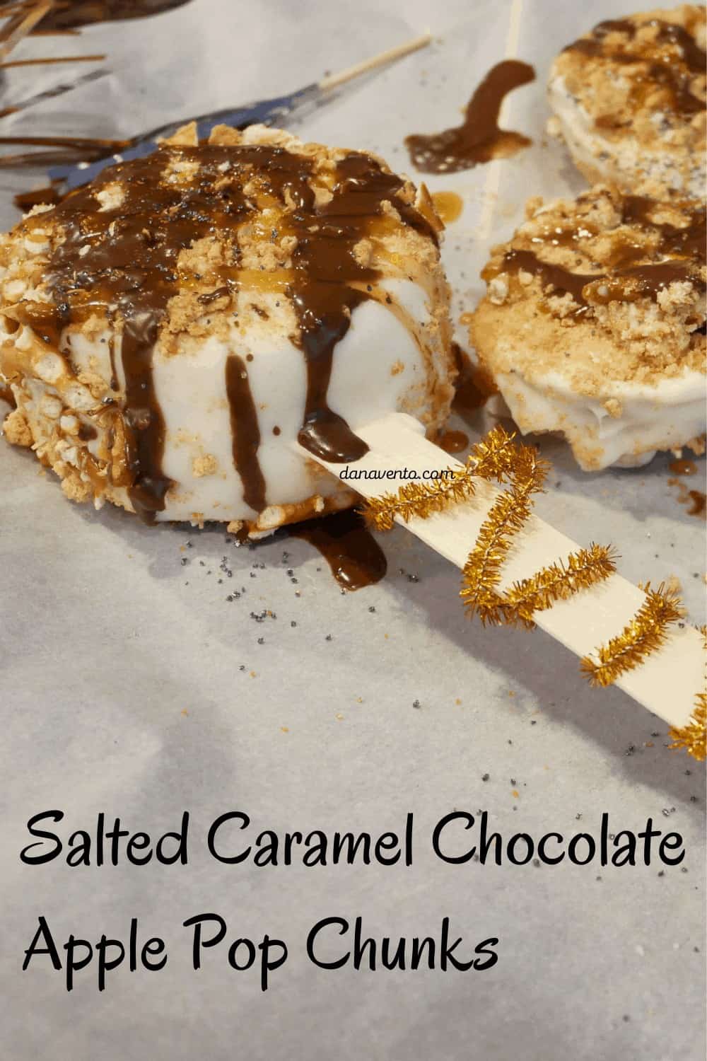 Salted caramel chocolate apple pops that are easy to make on a tray