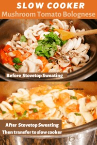 Vegetarian Bolognese Before and After Stovetop sweating
