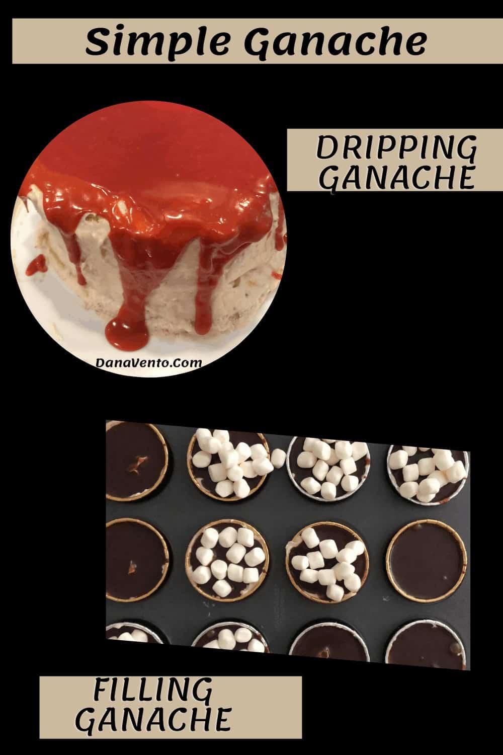 different ganache for topping and filling with red as a drip on a cake 