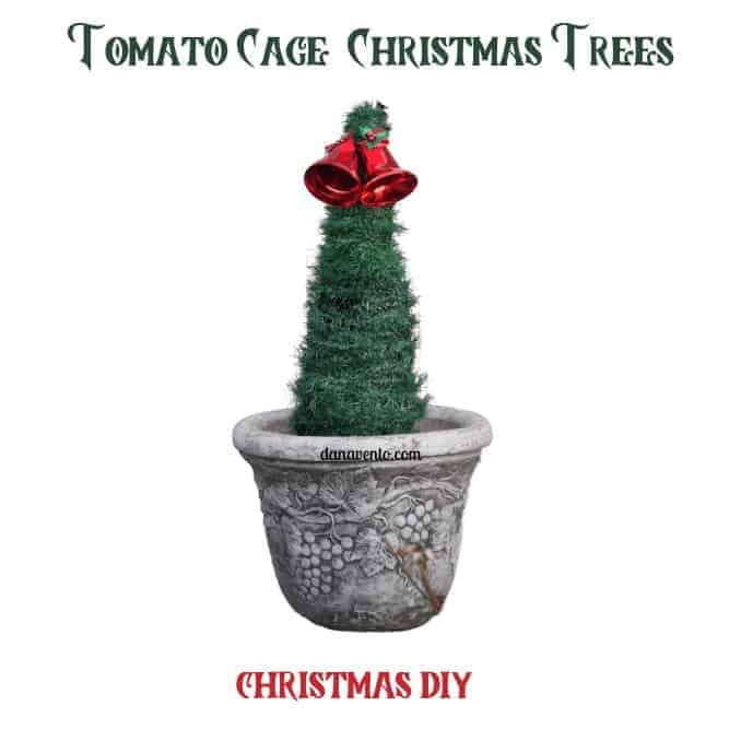 Easy Tomato Cage Christmas Trees for Outdoor and Indoor Use in a planter 