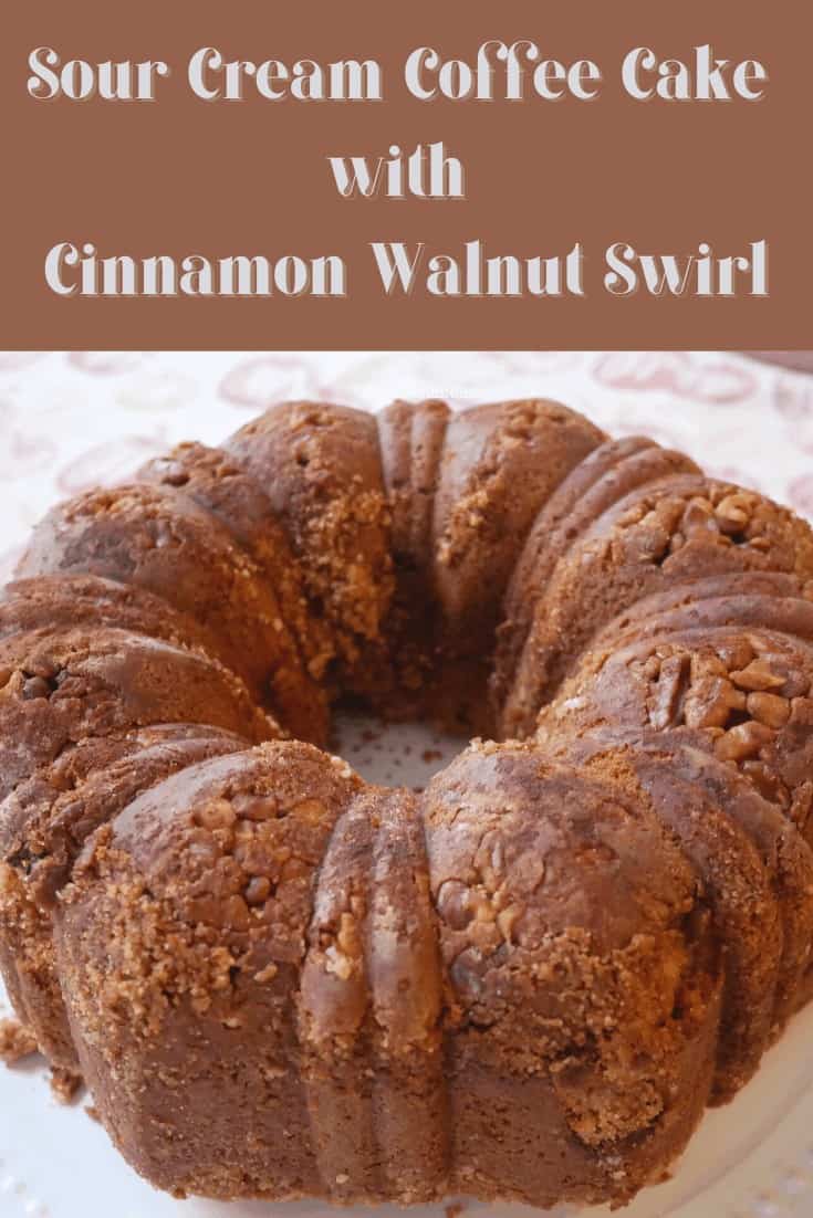 Sour Cream Coffee Cake with Cinnamon Walnut Swirl baked 