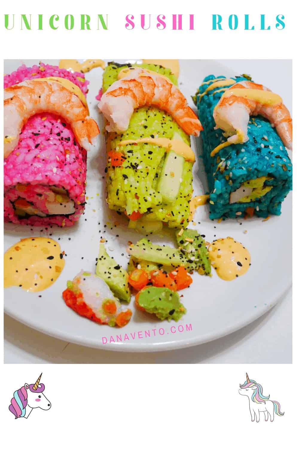 unicorn sushi rolls on a plate 
