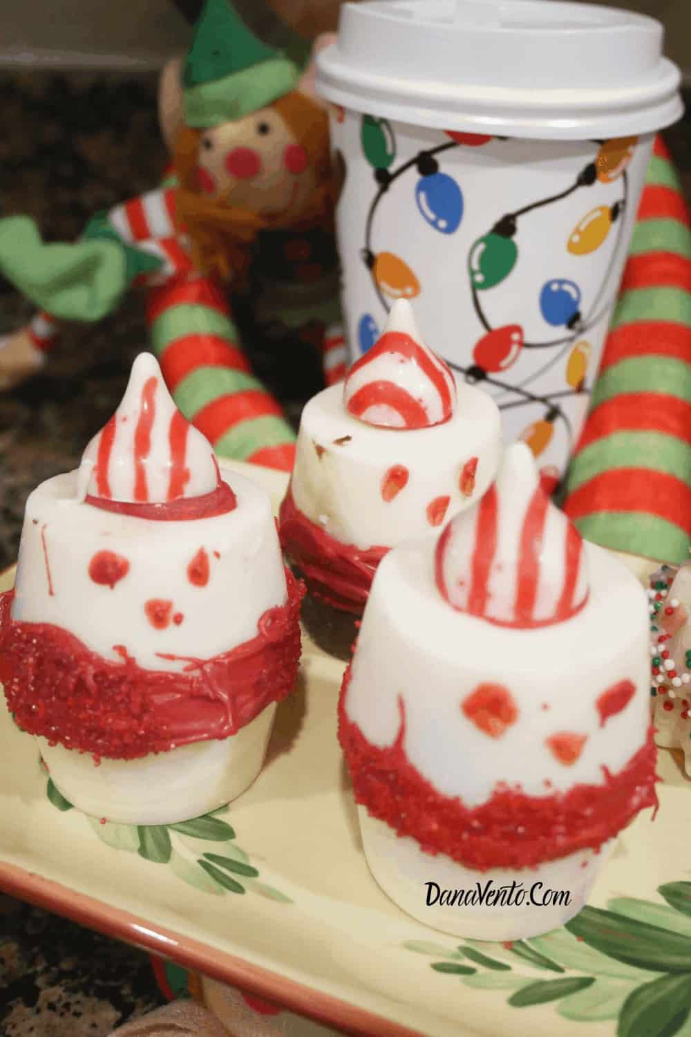 Frosty Peppermint Hot Chocolate Bombs on platter 