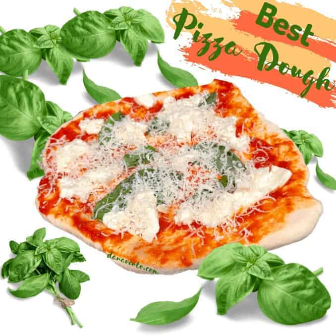 Authentic Italian Pizza Dough as a margherita pizza with basil 