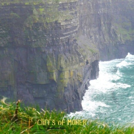 Cliffs of MOHER with waves crashing close up