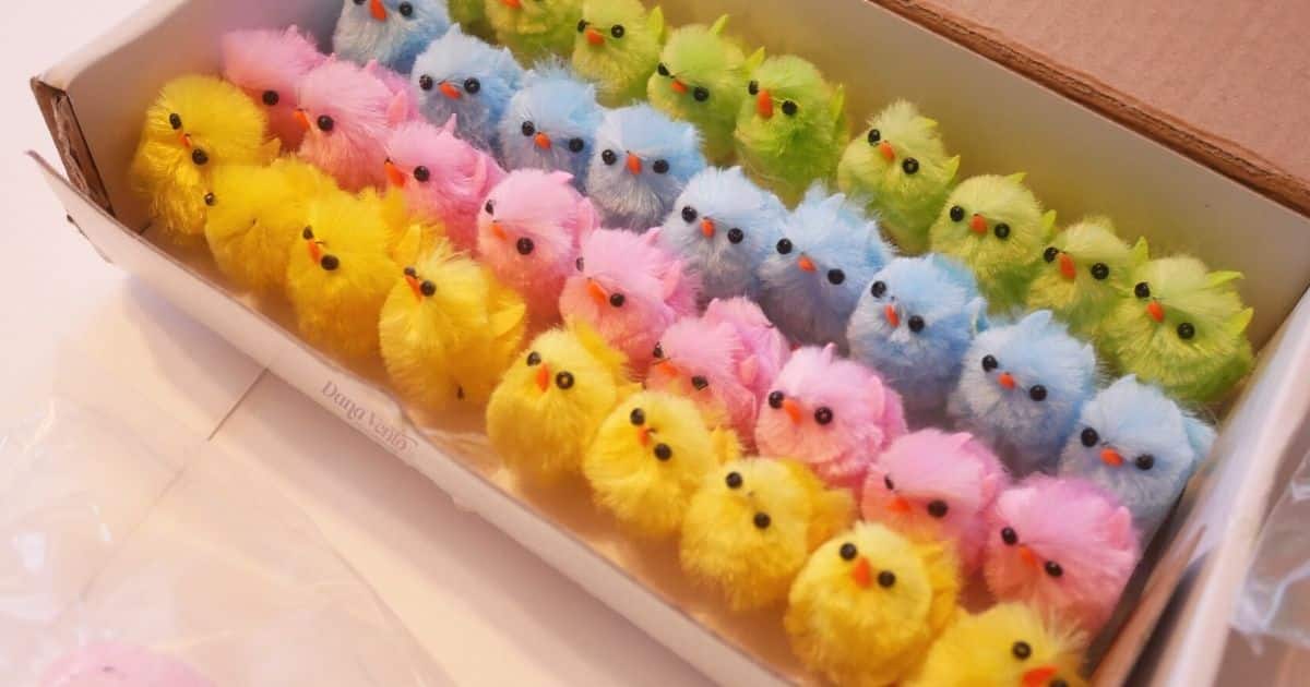 Fluffy Chenille Easter chicks for topiaries