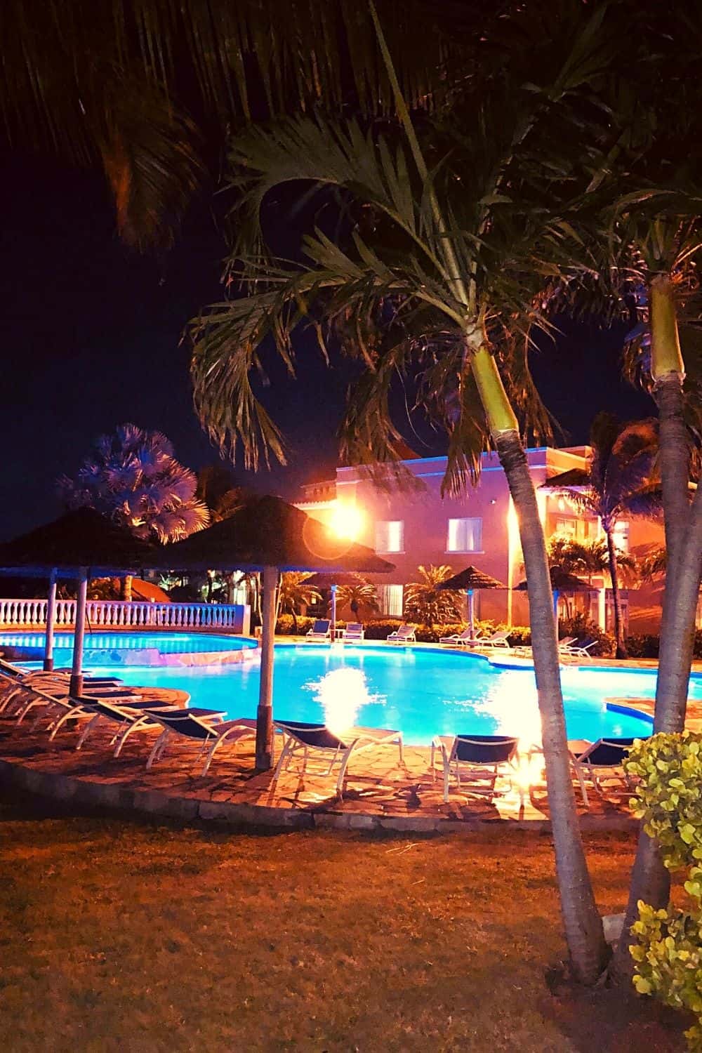 night time of our Divi Village Pool