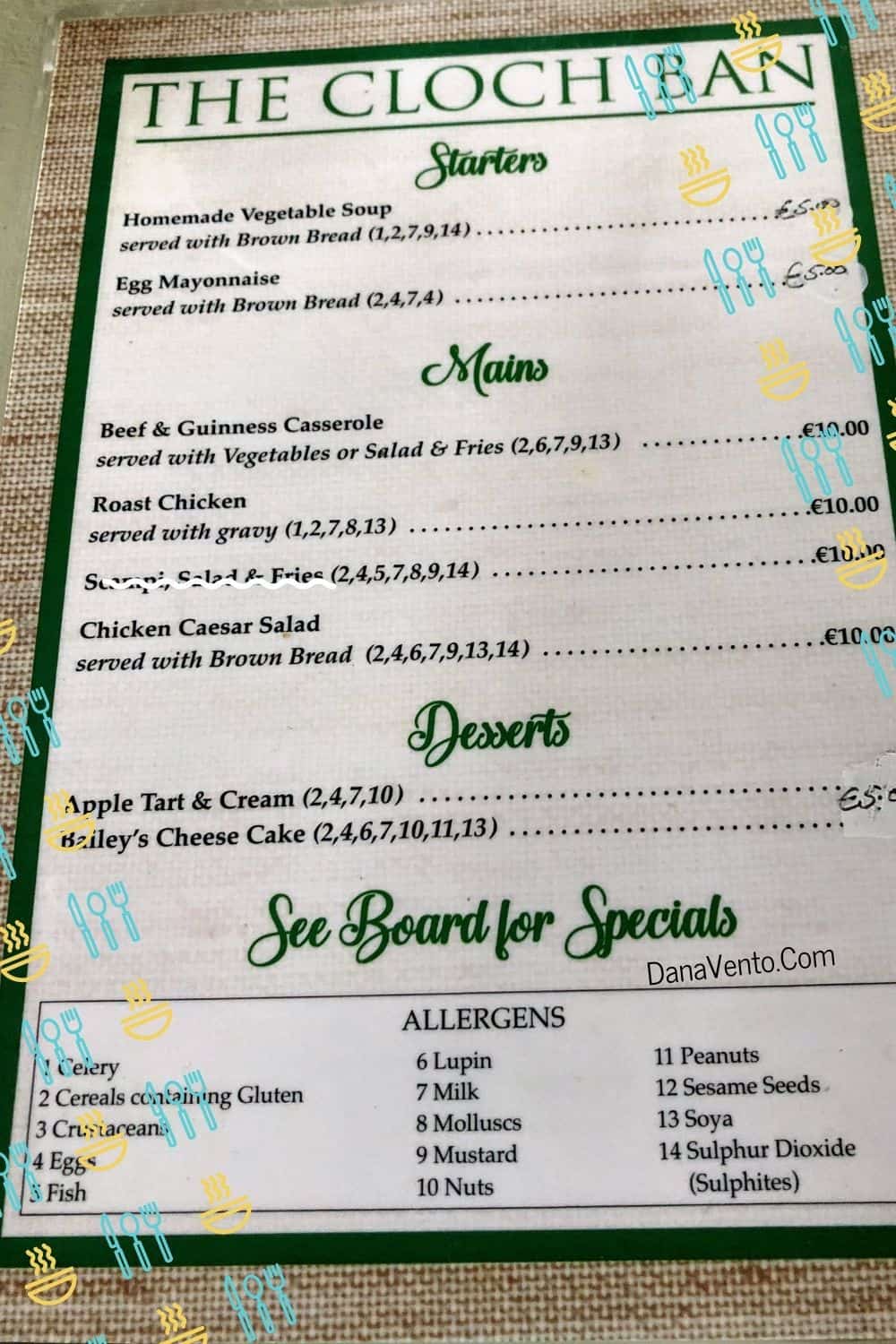 What Can We Eat At the Irish Pub in Clonroche - The Menu 