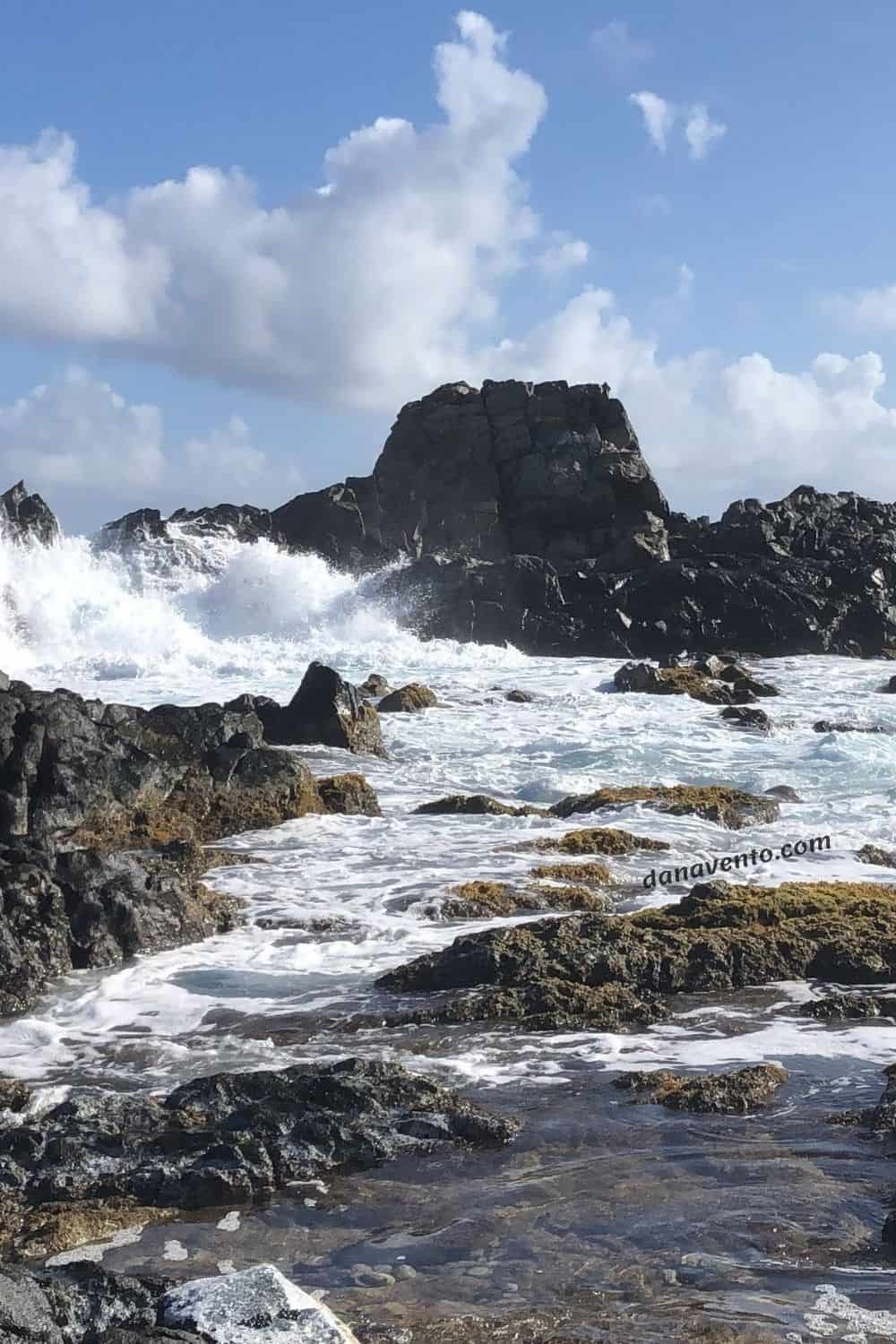 natural pool with water flying