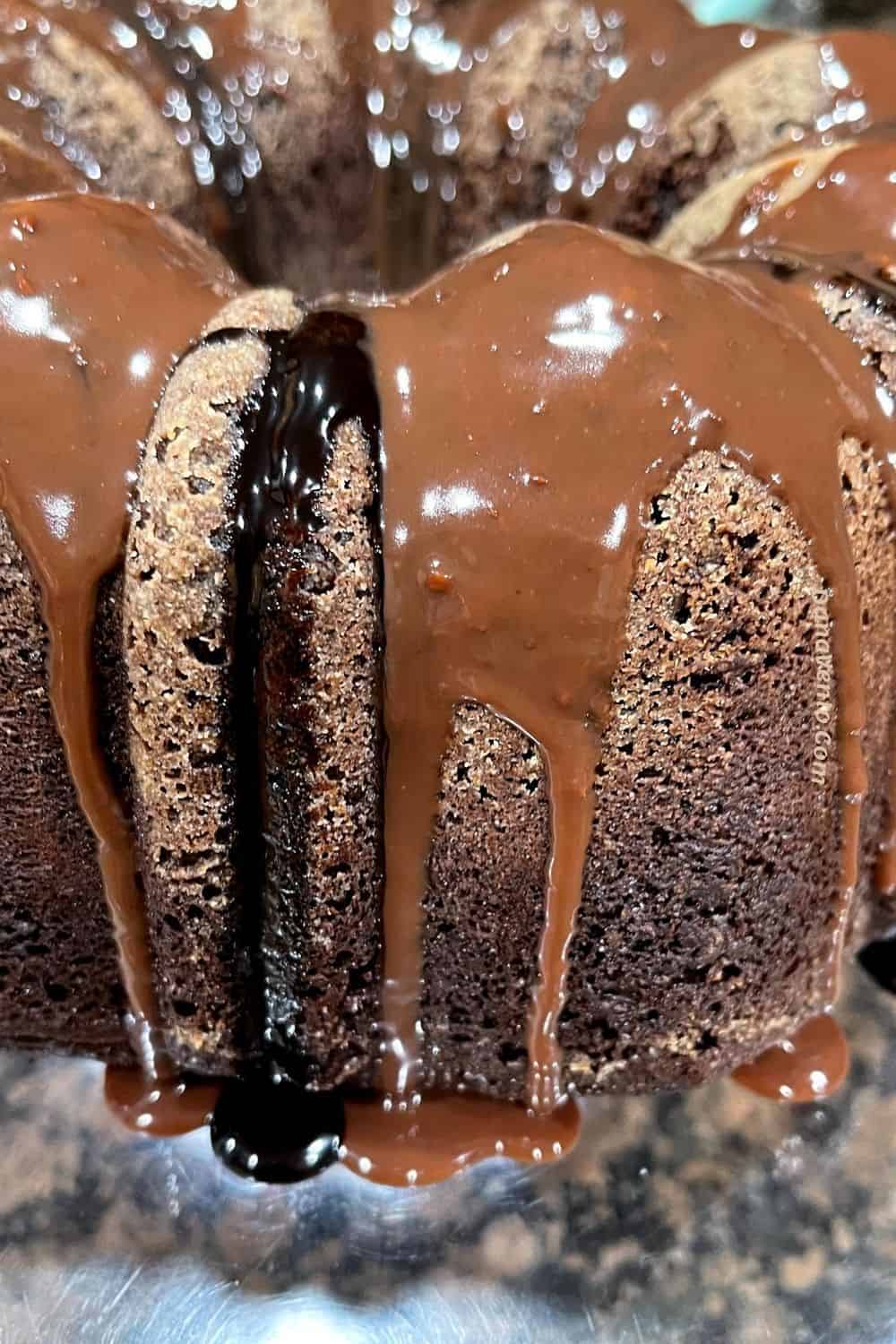 Double Chocolate Brownie Fudge Cake ith ganache and syrup