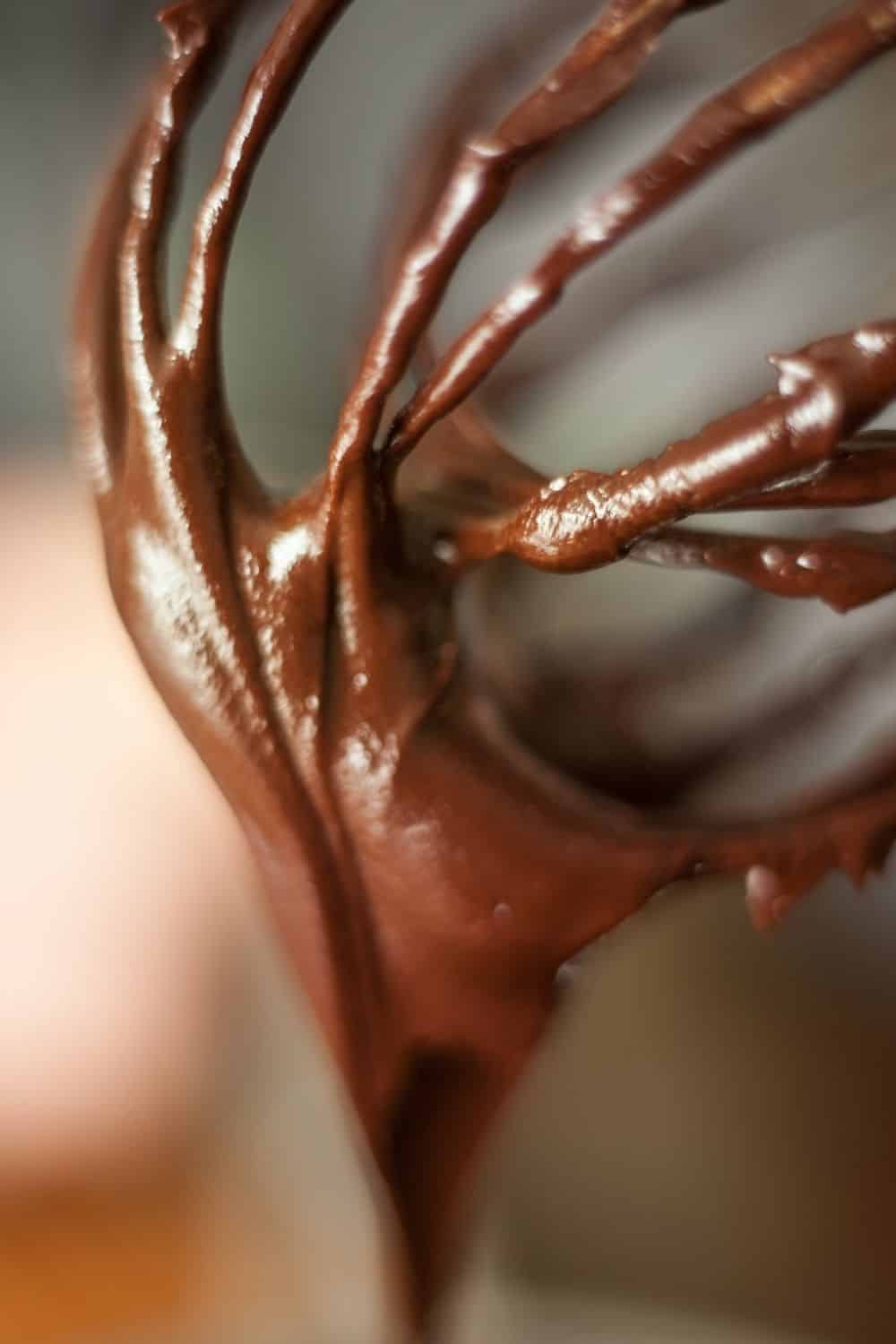 Chocolate ganache beaten for frosting