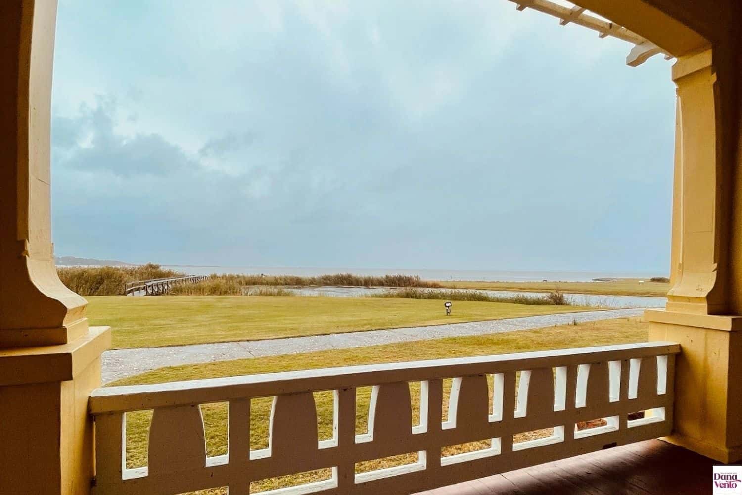 Currituck Sound via covered porch at Whalehead in Historic Corolla Park