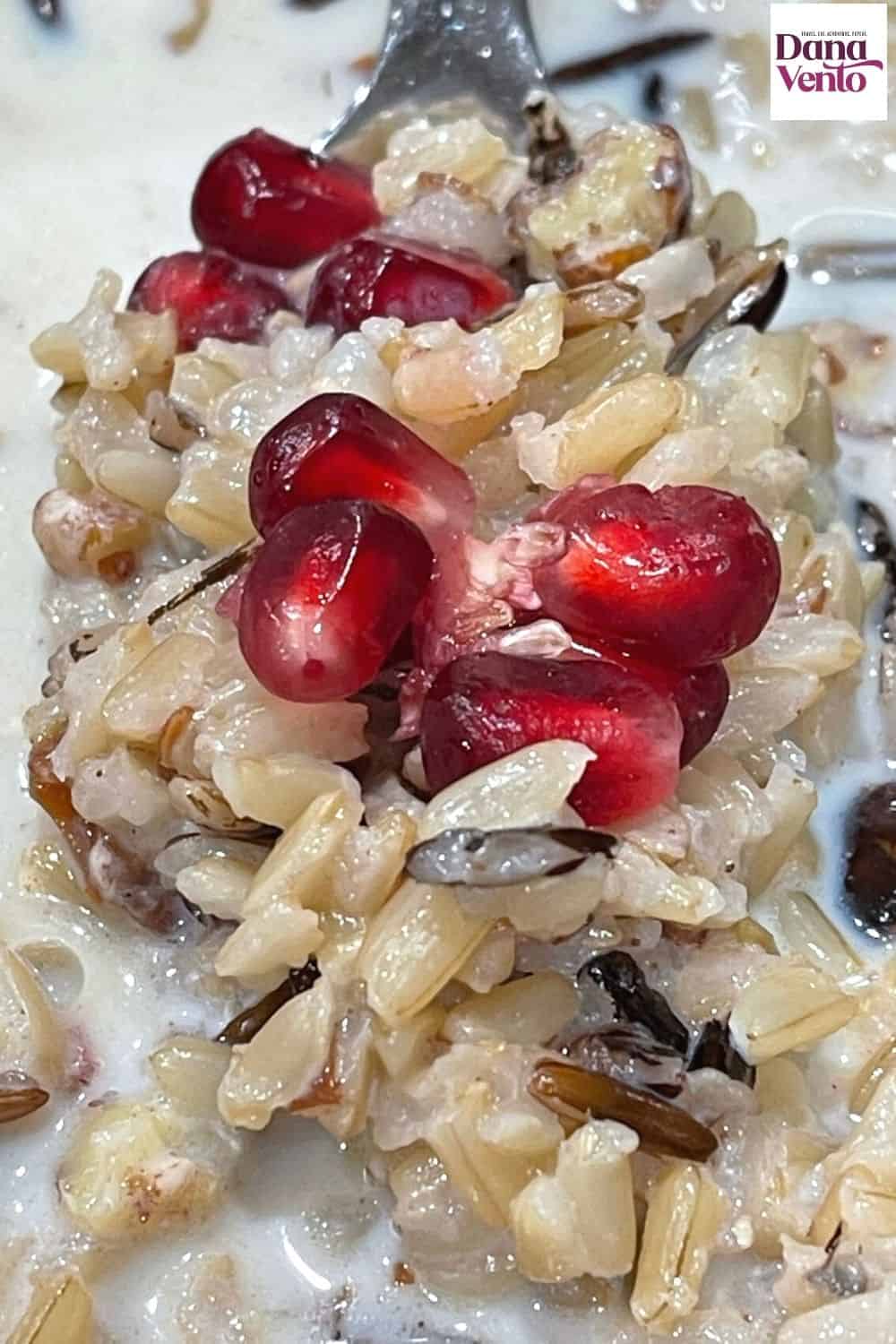 Healthy and Satisfying Pecan pomegranate on a spoon