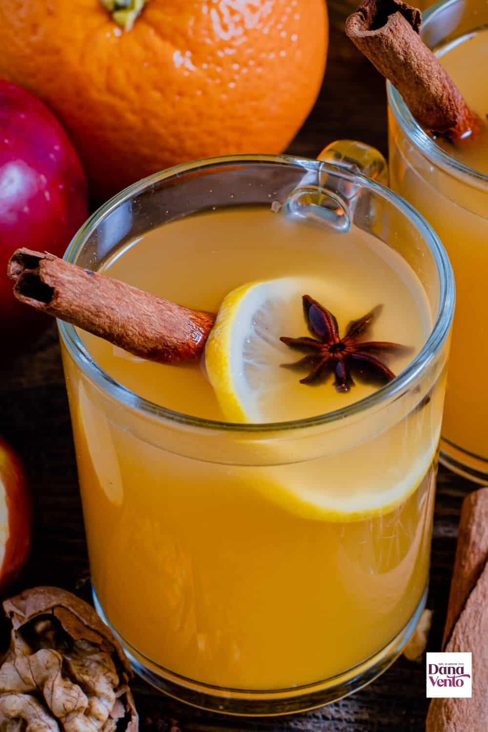 Spiced Mulled White Wine with anise star and cinnamon stick