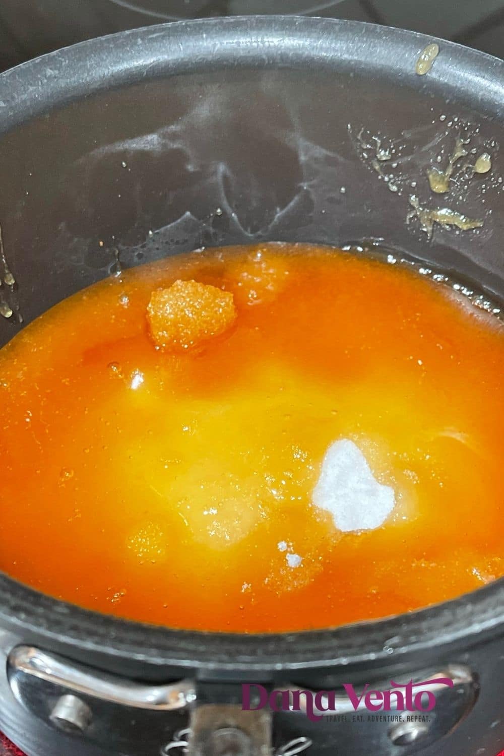 Honey and sugar in pot for Italian torrone