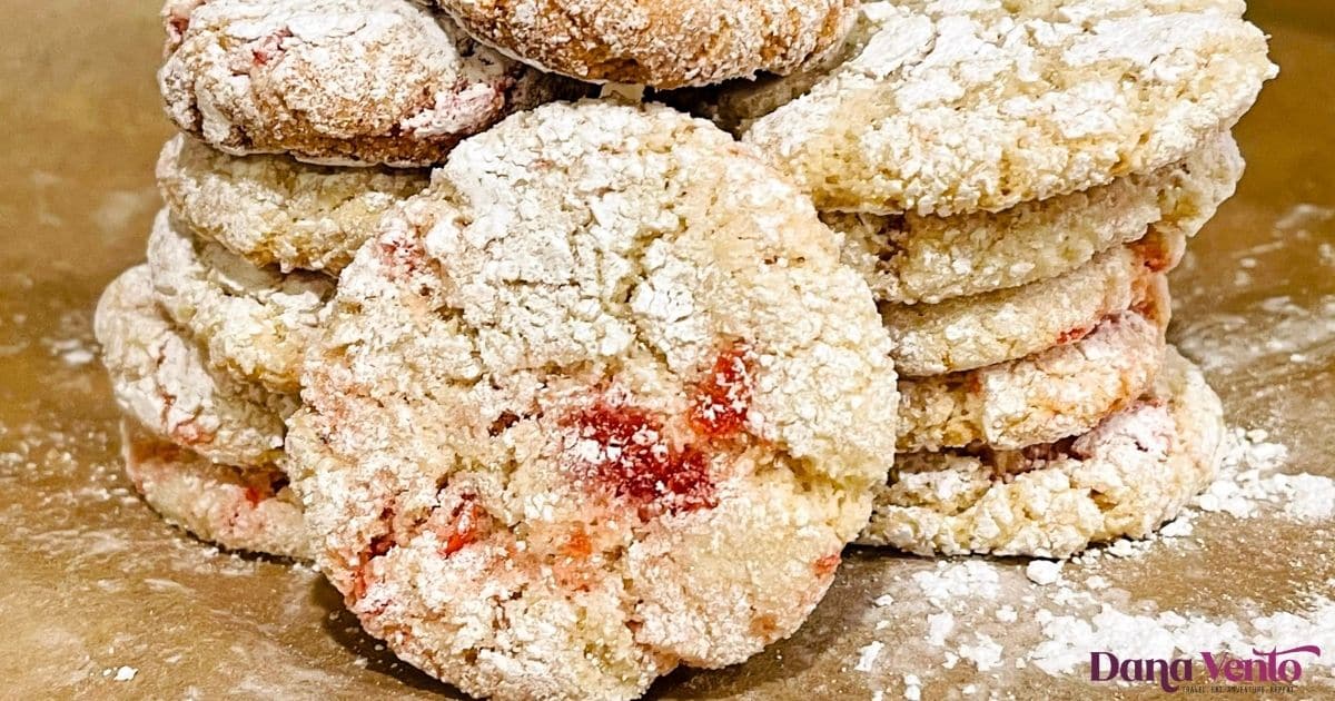 Italian Cherry Almond Cookies on brown parchment paper