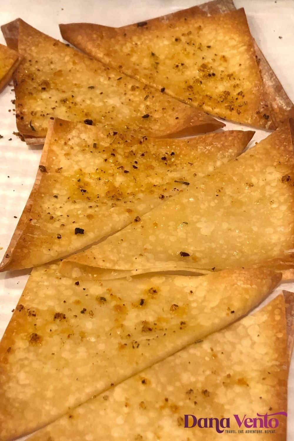 holly jolly wonton chips on parchment