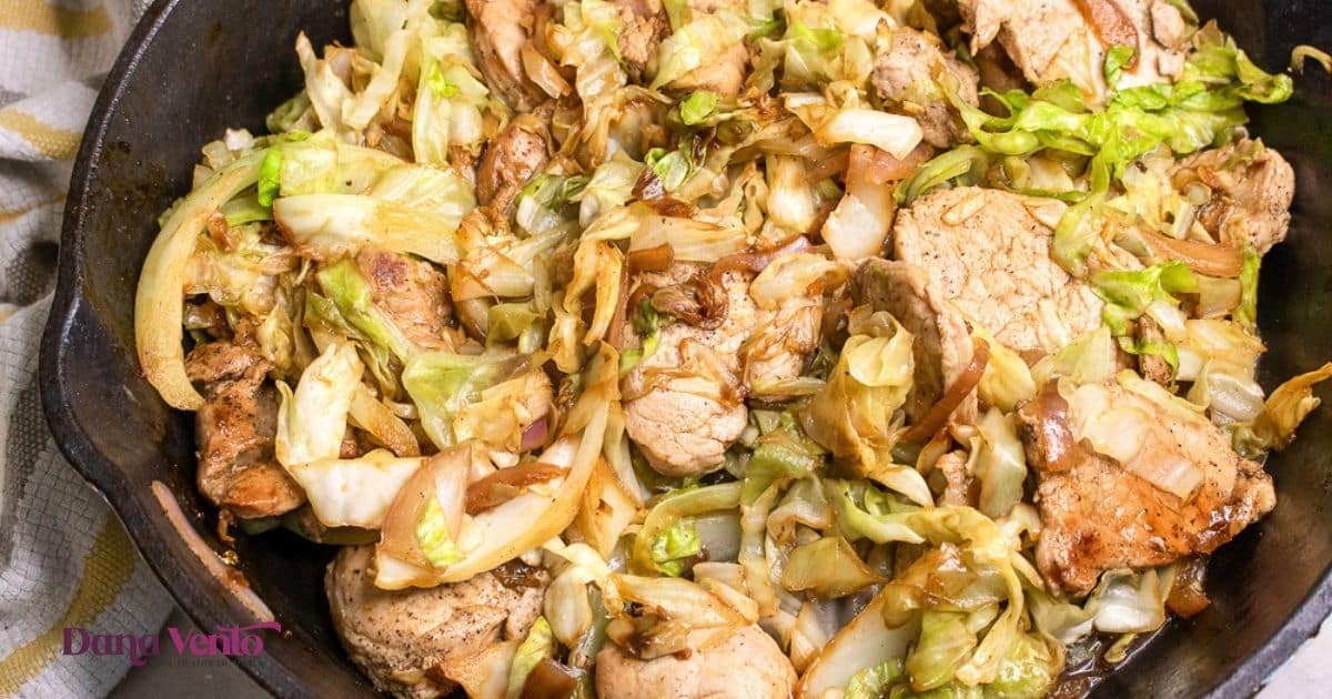 pork and cabbage in pan
