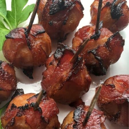 Bacon Wrapped Water Chestnuts ready to serve