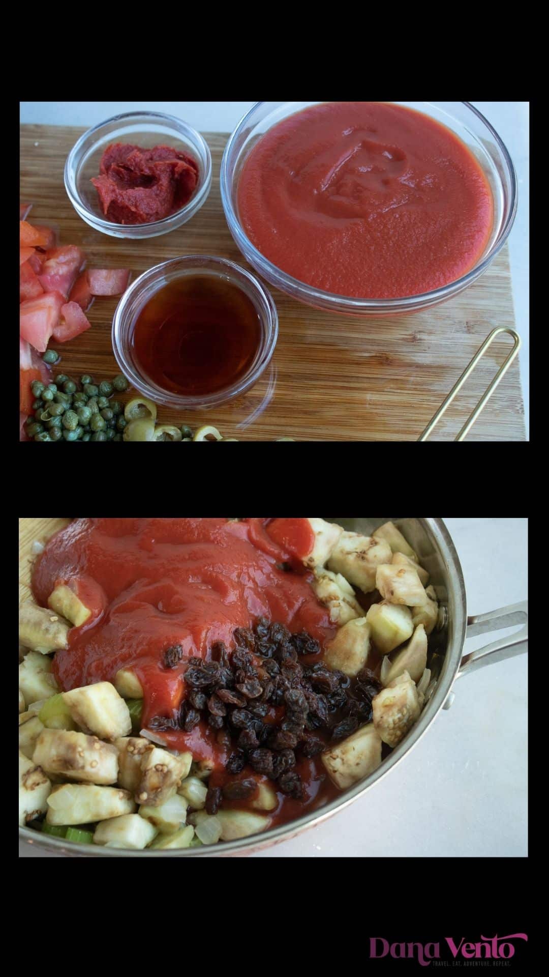Raisins tomato products for aubergine caponata