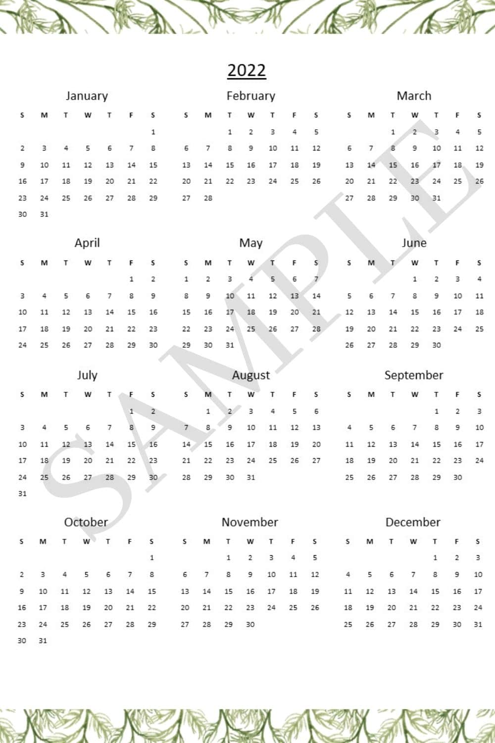 Organized Pantry Calendar Sample 